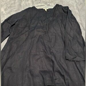 Eileen Fisher Dark Navy XS Organic Linen Top